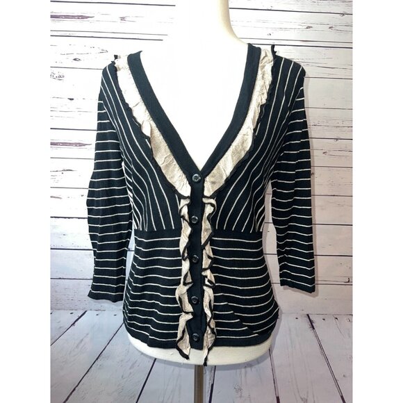 CAbi #276 The Flirt Ruffle Cardigan Sweater size Small 276 Knit Striped Cotton - Picture 9 of 10